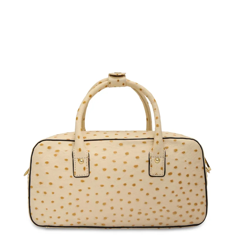 Da Milano Vanilla Small Ostrich Leather Satchel - Vanilla for Women | Best Price UAE
